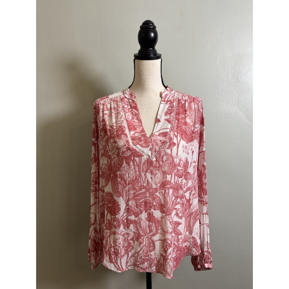 Ann Taylor LOFT Small Pink Floral Toile Blouse Romantic Boho Peasant Top